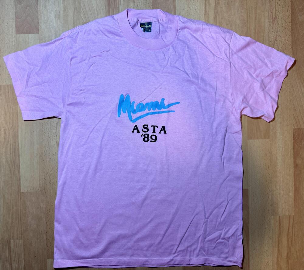 Vintage Miami Shirt Mens XL Pink ASTA 89 Single Stitch Tee Made USA 80s Retro
